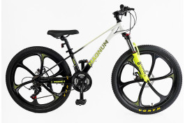 Велосипед підлітковий Corso MAGNUM MN-24637 24"/11", чорно-білий з салатовим